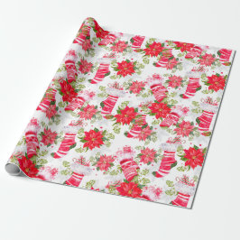 Papel De Regalo Navidades Holiday Red Winter Stockings Poinsettia
