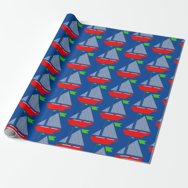 Papel De Regalo Navidades Holiday Sailboat  (Desenrollado)