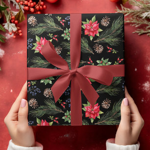 Papel De Regalo Navidades Holiday Watercolor Poinsettia Floral