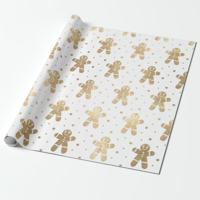 Papel De Regalo Navidades Holiday White Golden Ginderbread (Desenrollado)