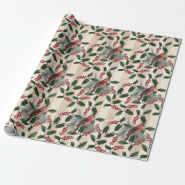 Papel De Regalo Navidades Holly Berries y Aves