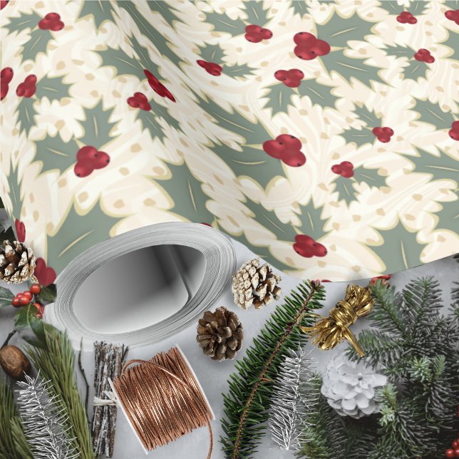 Papel De Regalo Navidades - Holly Berries y hojas (Christmas - Holly Berries and Leaves Wrapping Paper Rolls by Leapfroglisics Shop)