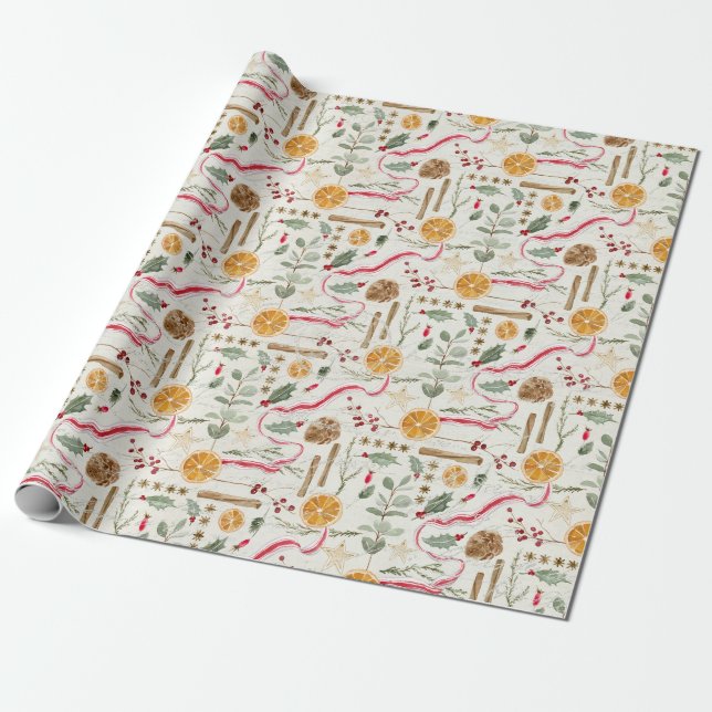 Papel De Regalo Navidades Holly Berry Cinnamon Naranja Red Ribbon (Desenrollado)