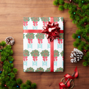 Papel De Regalo Navidades Holly Berry Topiary Robin's Egg Blue