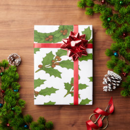 Papel De Regalo Navidades Holly Leaf & Wreath