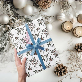 Papel De Regalo Navidades Holly modernos planta Berries Winter Whi