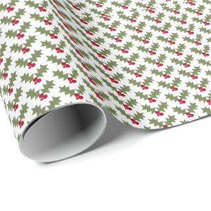 Papel De Regalo Navidades Holly Red Berries Green Leaves