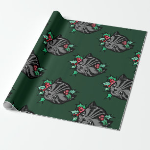 Papel De Regalo Navidades Holly Tiger Stripe Tabby Cat Xmas