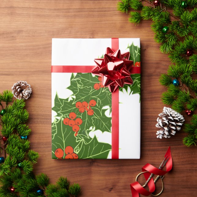 Papel De Regalo Navidades Holly Wreath (Regalo de vacaciones)
