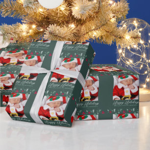 Papel De Regalo Navidades holly y bayas rojas foto verde