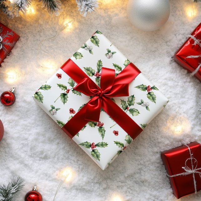 Papel De Regalo Navidades Holly y Mistletoe (Holly Christmas Wrapping Paper)