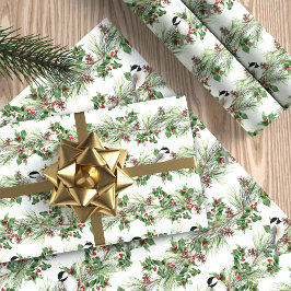Papel De Regalo Navidades Holly y Pine Chickadees