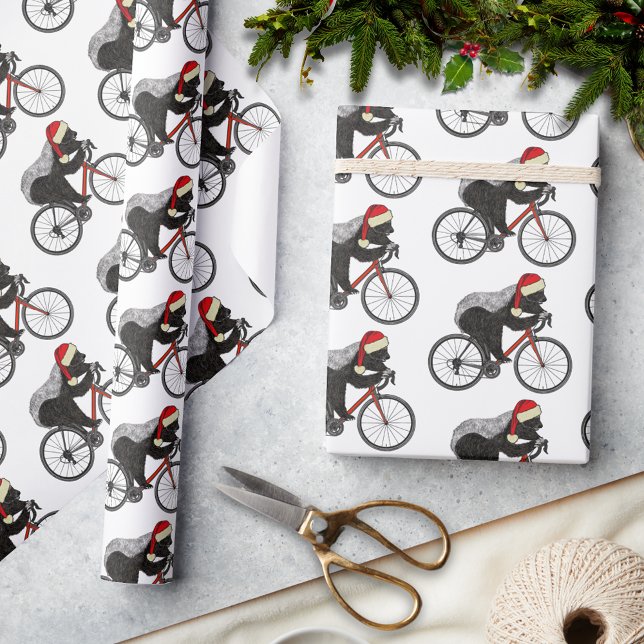 Papel De Regalo Navidades Honey Badger en bicicleta (Christmas honey badger cycling on a bicycle holiday wrapping paper)