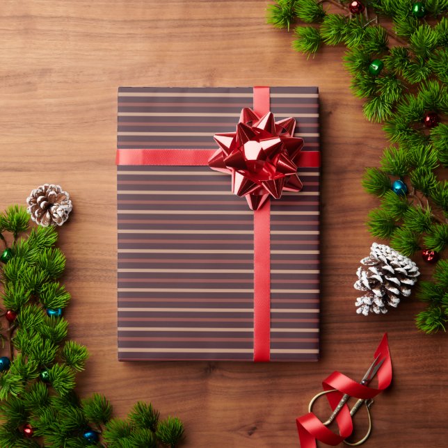 Papel De Regalo Navidades horizontales de rayas oscuras marrones (Regalo de vacaciones)