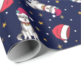 Papel De Regalo Navidades Husky Azul Siberiano Con Santa Hat