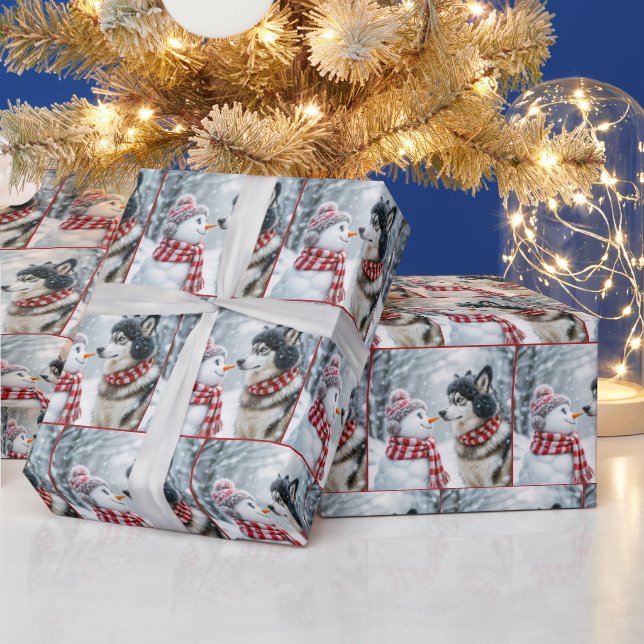 Papel De Regalo Navidades Husky Dog Con Snowman (Vacaciones)