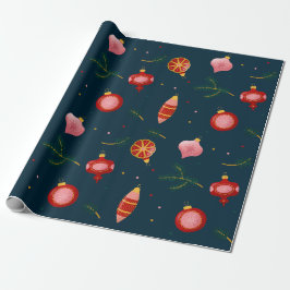 Papel De Regalo Navidades ilustrados de color azul oscuro y rojo
