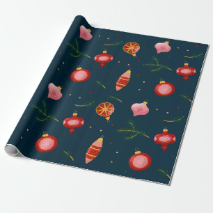 Papel De Regalo Navidades ilustrados de color azul oscuro y rojo