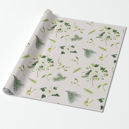 Papel De Regalo Navidades ilustrados de la Flora Verde Blanca