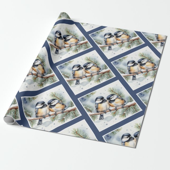 Papel De Regalo Navidades Invierno Cute Chickadee Birds (Desenrollado)