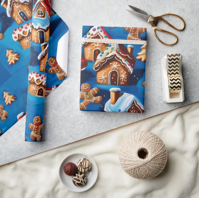 Papel De Regalo Navidades jengibre Cookies Casas árboles Holiday d (Artesanía)