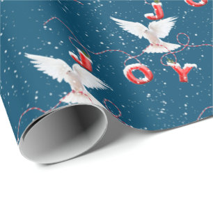 Papel De Regalo Navidades Joy Dove On Blue