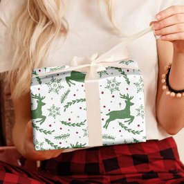 Papel De Regalo Navidades juveniles de renos y copos de nieve verd