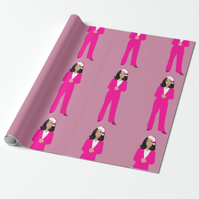 Papel De Regalo navidades kamala harris santa claus rosa (Desenrollado)