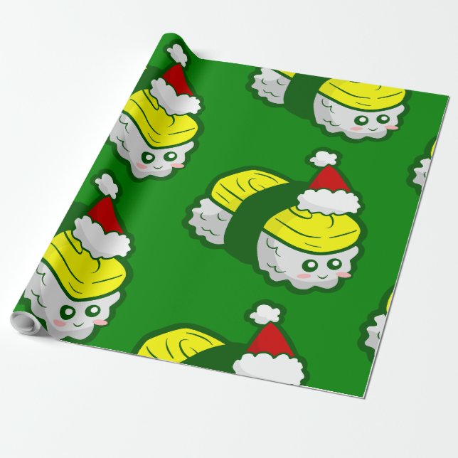 Papel De Regalo navidades kawaii tamago sushi santa (Desenrollado)