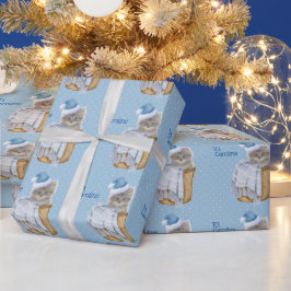 Papel De Regalo Navidades Kitty Con Blue Santa Hat Personalizado