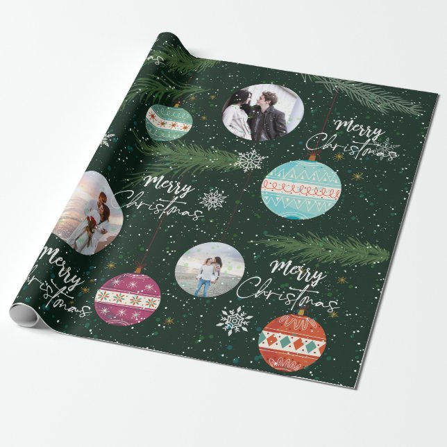 Papel De Regalo Navidades Leaf Snowflake Ornaments Nombre personal (Desenrollado)