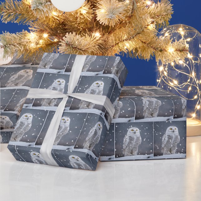 Papel De Regalo Navidades Lechuza De Nieve En Copos De Nieve (Vacaciones)