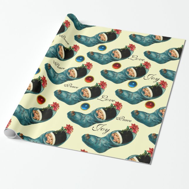 Papel De Regalo Navidades lindos alzándose, niño pequeño, crema (Desenrollado)
