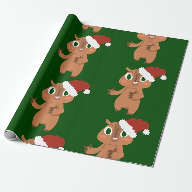 Papel De Regalo navidades lindos capybara santa claus (Desenrollado)