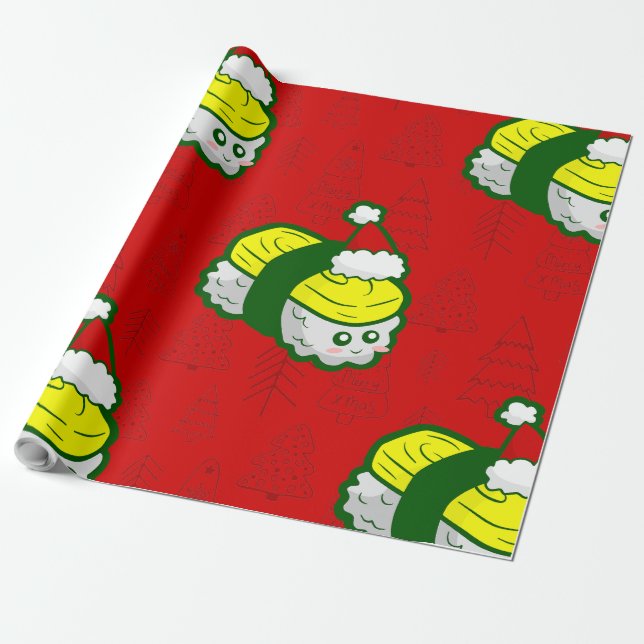 Papel De Regalo navidades lindos tamago sushi santa (Desenrollado)