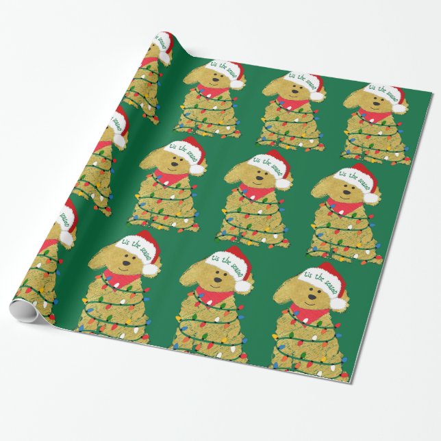 Papel De Regalo Navidades Luces Goldendoodle (Desenrollado)