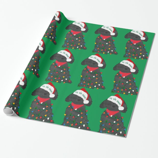 Papel De Regalo Navidades Luces Labradoodle Green (Desenrollado)