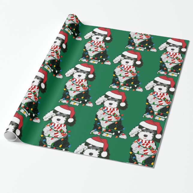 Papel De Regalo Navidades Luces Sheepadoodle (Desenrollado)