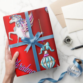 Papel De Regalo Navidades mágicos unicornios sobre rojo