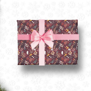 PAPEL DE REGALO NAVIDADES MAROON DECORACIÓN FESTIVA CON FLORAL