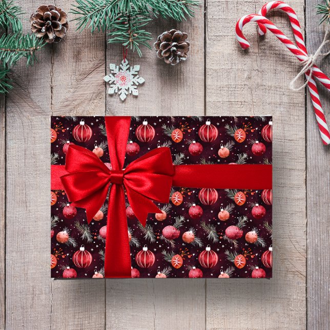 PAPEL DE REGALO NAVIDADES MAROON DECORACIÓN FESTIVA FLORAL (MAROON CHRISTMAS FESTIVE FLORAL DECORATION WRAPPING PAPER)