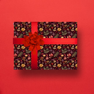 PAPEL DE REGALO NAVIDADES MAROON FESTIVE DECORACIÓN BOTÁNICA