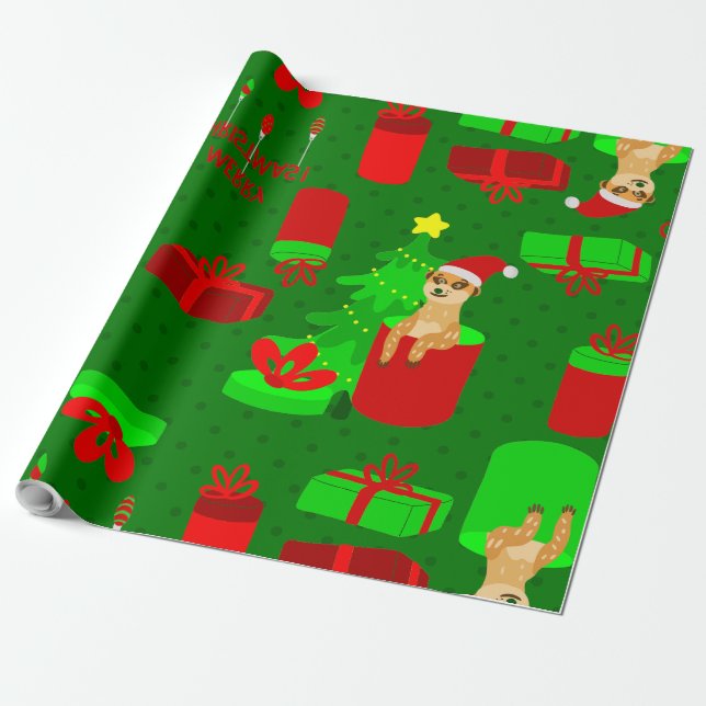 Papel De Regalo navidades meerkat santa mongoose gracioso (Desenrollado)