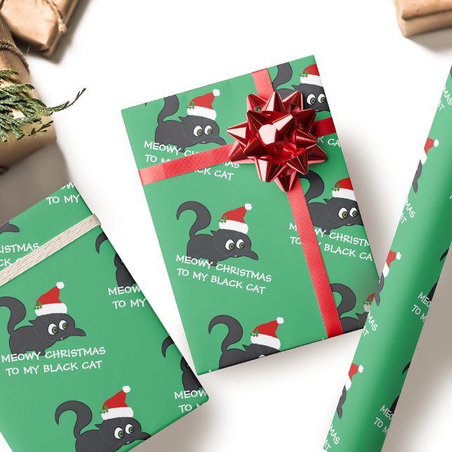 Papel De Regalo Navidades Meowy adoran el verde del gato negro gat (Subido por el creador)