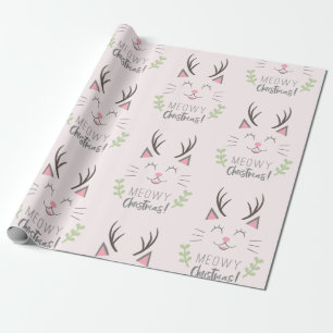 Papel De Regalo Navidades Meowy Gracioso gato con patrón de anil