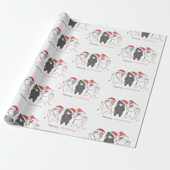 Papel De Regalo Navidades Meowy lindos gatos (Desenrollado)