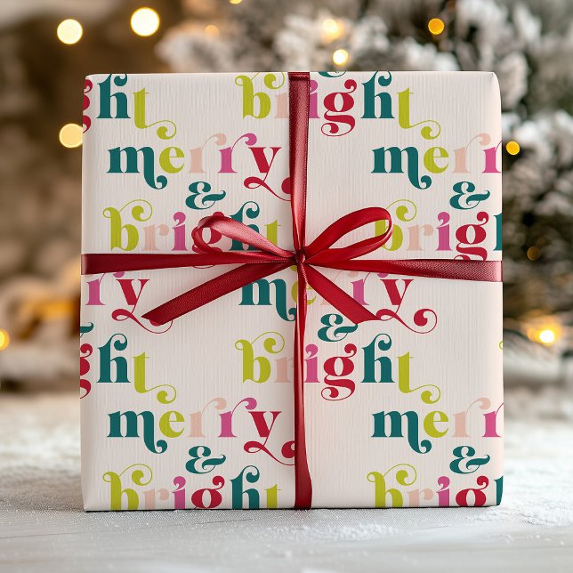 Papel De Regalo Navidades Merry y Brillantes Modernos De Varios Co (Multi Colored Modern Merry & Bright Christmas Wrapping Paper)
