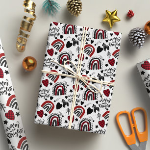 Papel De Regalo Navidades merry y brillantes Red Black