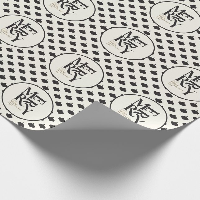 Papel De Regalo Navidades merry y negros y dorados vivos (Esquina)