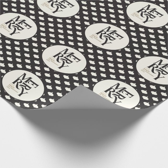 Papel De Regalo Navidades merry y negros y dorados vivos (Esquina)